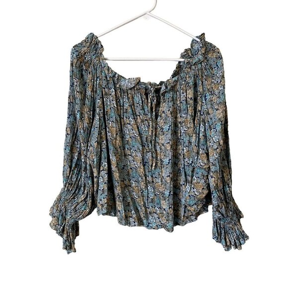 Elam Tops - Elam rayon floral off the shoulder long sleeved flowy top rayon